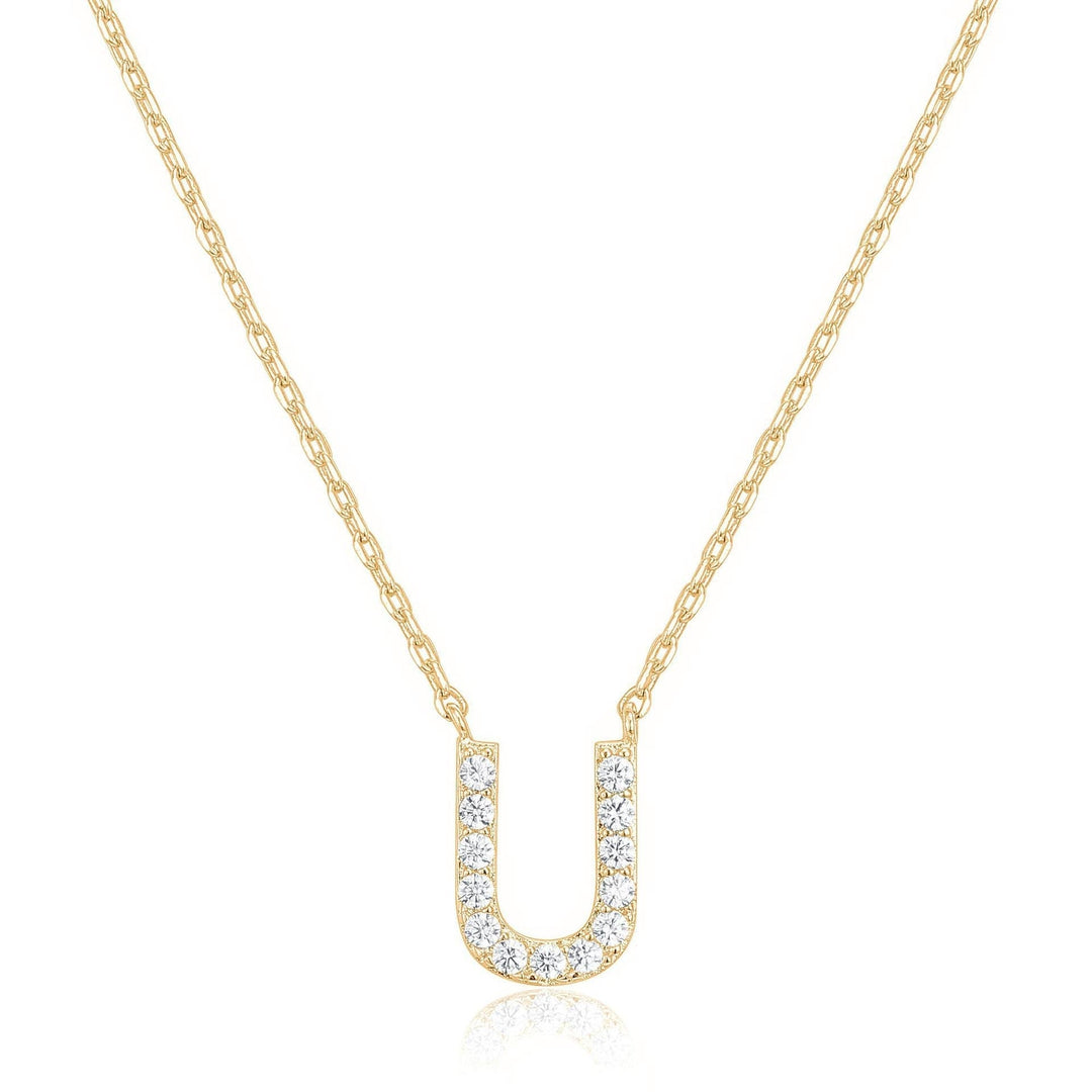 14k Yellow Gold Plated U Initial Pendant Necklace Created White Sapphire Jewelry Image 1