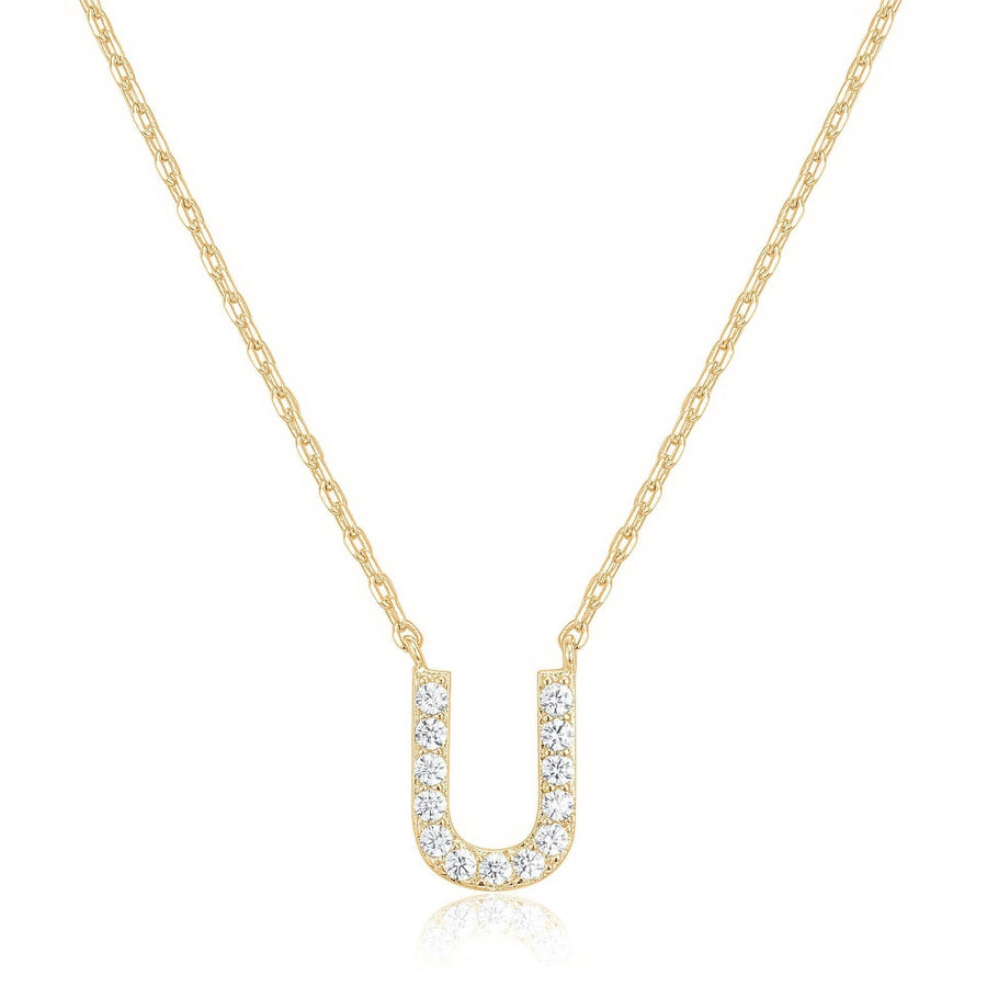 14k Yellow Gold Plated U Initial Pendant Necklace Created White Sapphire Jewelry Image 1