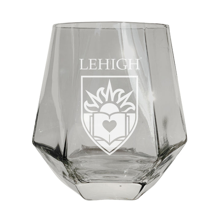 Lehigh University Mountain Hawks Etched Diamond Cut Stemless 10 ounce Wine Glass Image 1