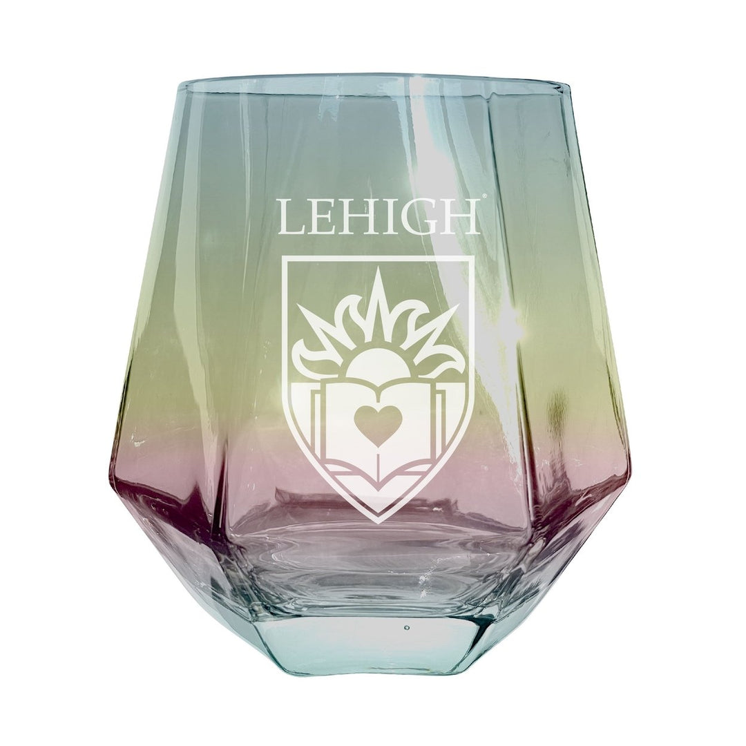 Lehigh University Mountain Hawks Etched Diamond Cut Stemless 10 ounce Wine Glass Image 1