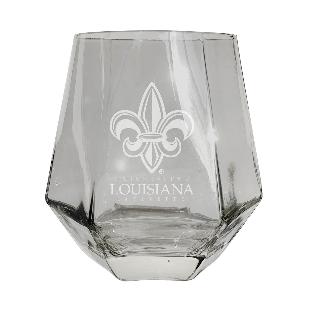 Louisiana at Lafayette Etched Diamond Cut Stemless 10 ounce Wine Glass Image 1