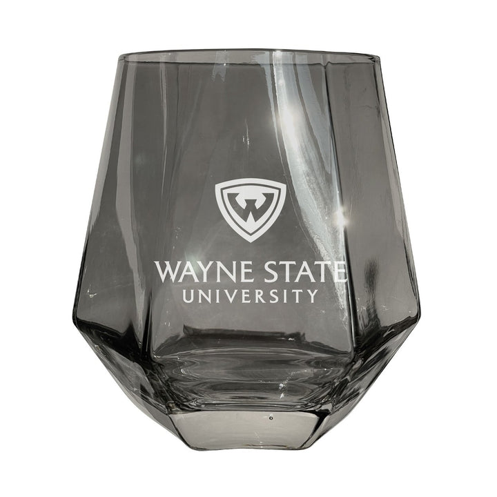 Wayne State Etched Diamond Cut Stemless 10 ounce Wine Glass Image 2