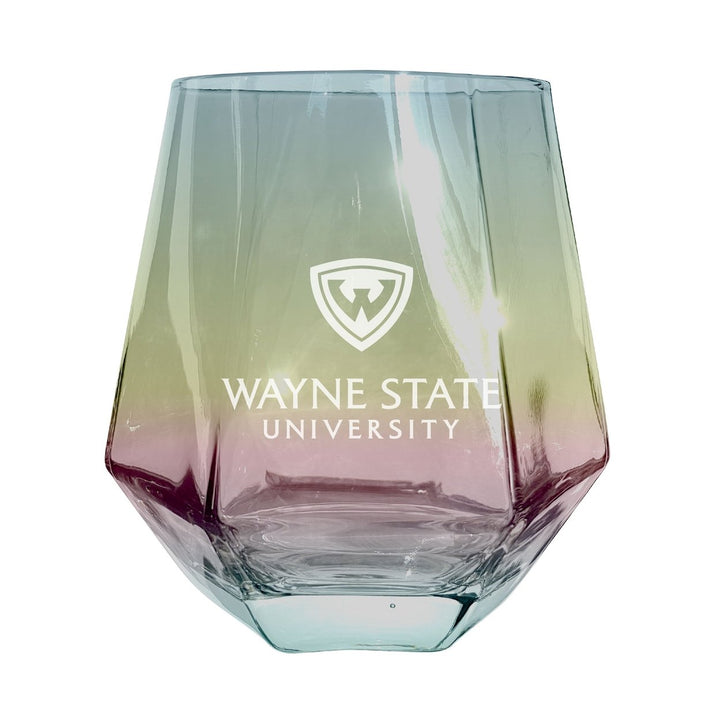 Wayne State Etched Diamond Cut Stemless 10 ounce Wine Glass Image 3