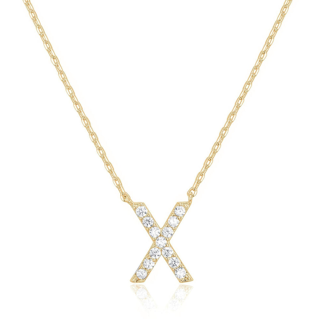 14k Yellow Gold Plated Initial X Pendant Necklace Created White Sapphire Image 1