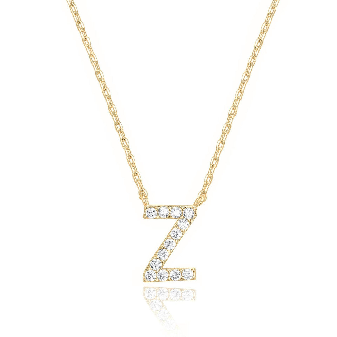 14k Yellow Gold Plated Z Initial Pendant Necklace Created White Sapphire Jewelry Image 1