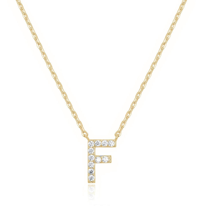 14k Yellow Gold Plated Created Diamond F Initial Pendant Necklace for Women Image 1