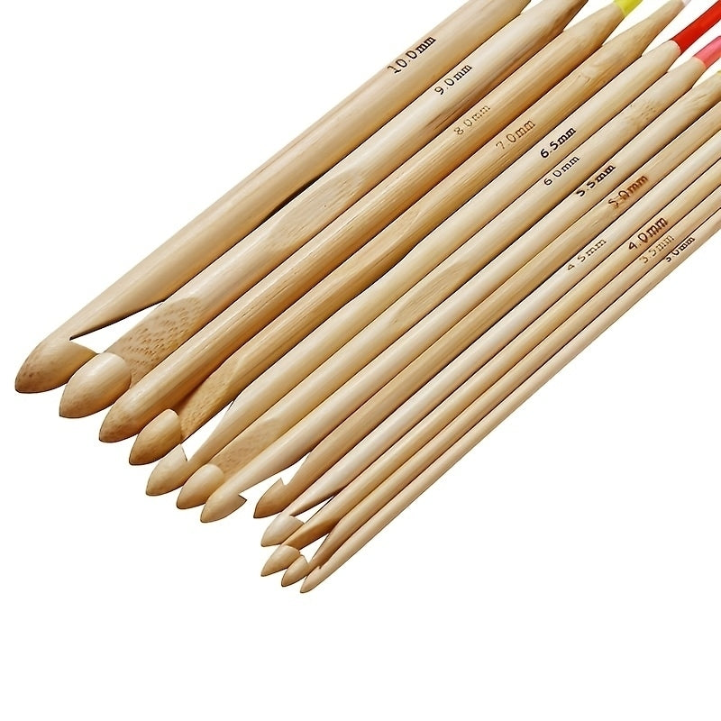 12pcs Afghan Tunisian Crochet Hooks Set 1.2m Bamboo Knitting Needles With Plastic Cable Image 4