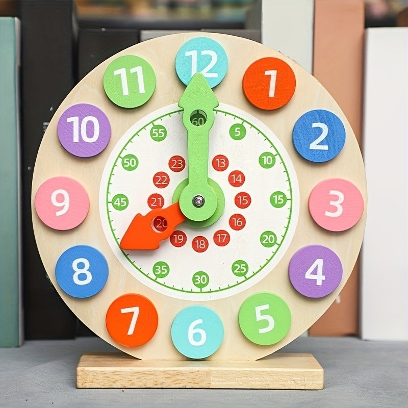 Wooden Clock Toy Kids Teaching Time Puzzle Baby Early Educational Toy Image 1