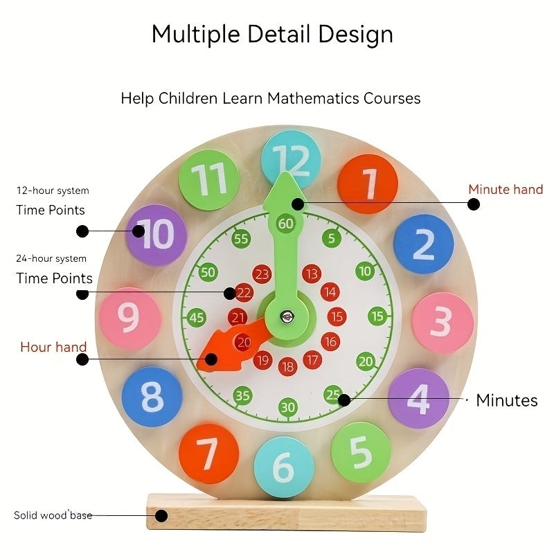 Wooden Clock Toy Kids Teaching Time Puzzle Baby Early Educational Toy Image 2