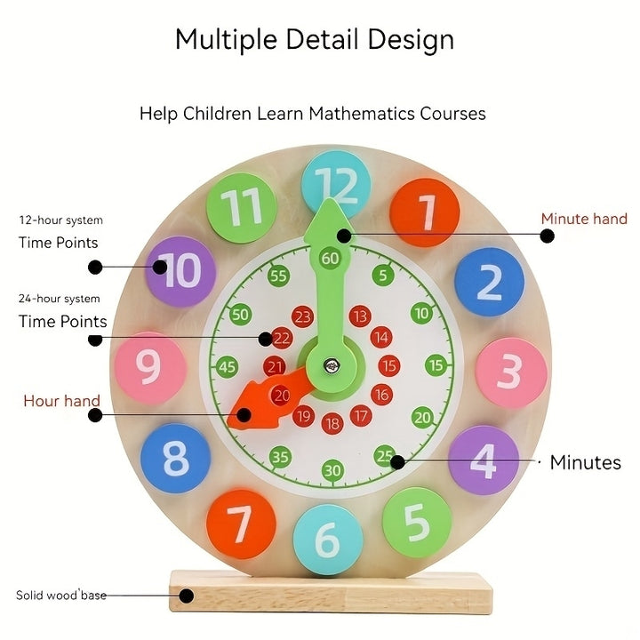 Wooden Clock Toy Kids Teaching Time Puzzle Baby Early Educational Toy Image 2