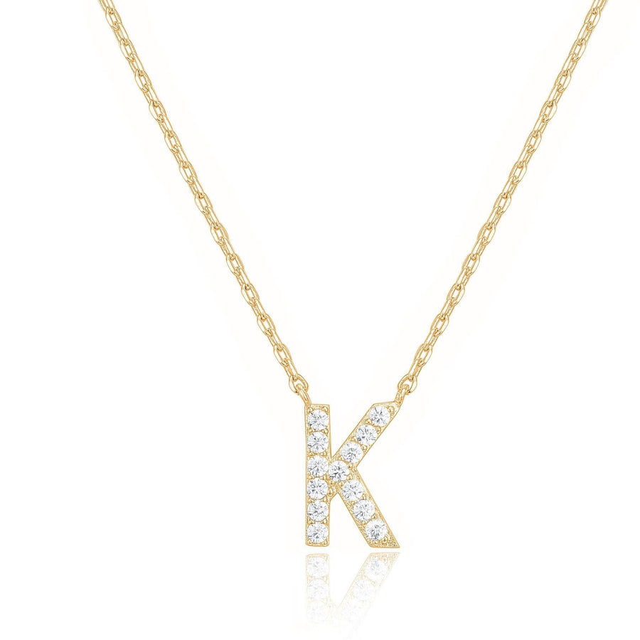 14k Yellow Gold Created Diamond Initial K Pendant Necklace for Women Image 1