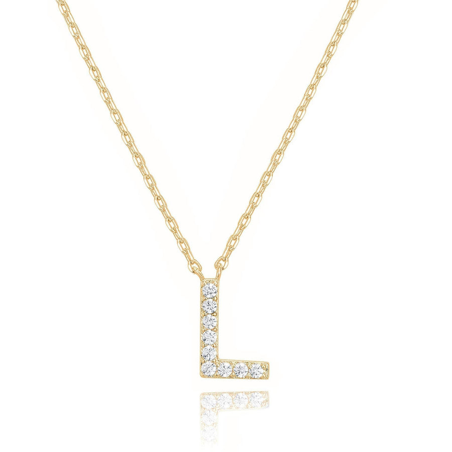 14k Yellow Gold Plated L Pendant Necklace with Created Diamond Jewelry Image 1