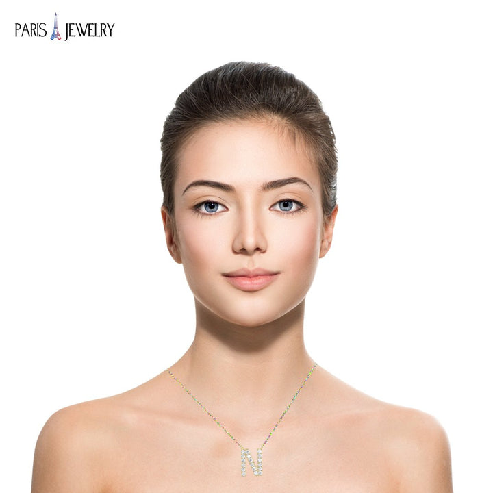 14k Yellow Gold Plated Created Diamond Initial N Pendant Necklace for Women Image 3