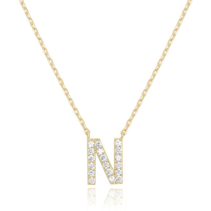 14k Yellow Gold Plated Created Diamond Initial N Pendant Necklace for Women Image 1