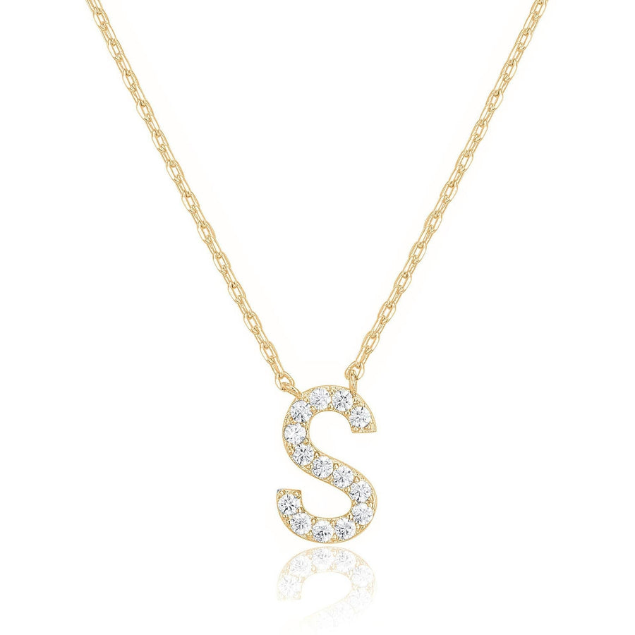 14k Yellow Gold Plated Initial S Pendant Necklace with Created Diamond Image 1