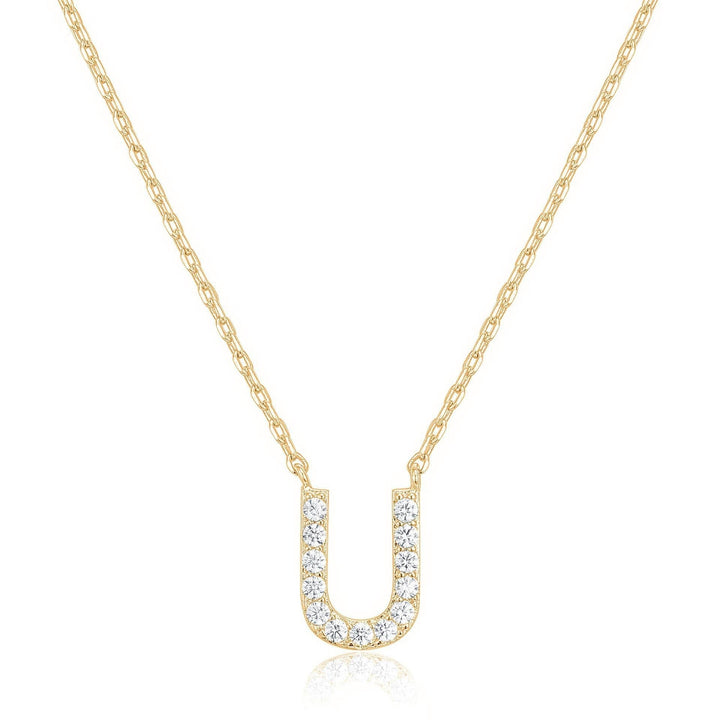 14k Yellow Gold Plated Created Diamond Initial U Letter Pendant Necklace Image 1