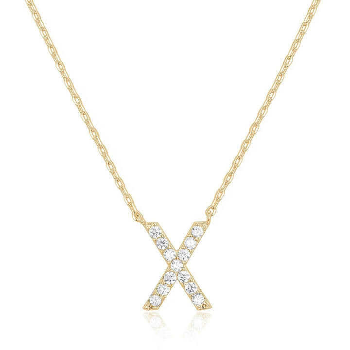 14k Yellow Gold Plated Created Diamond Initial X Pendant Necklace for Women Image 1