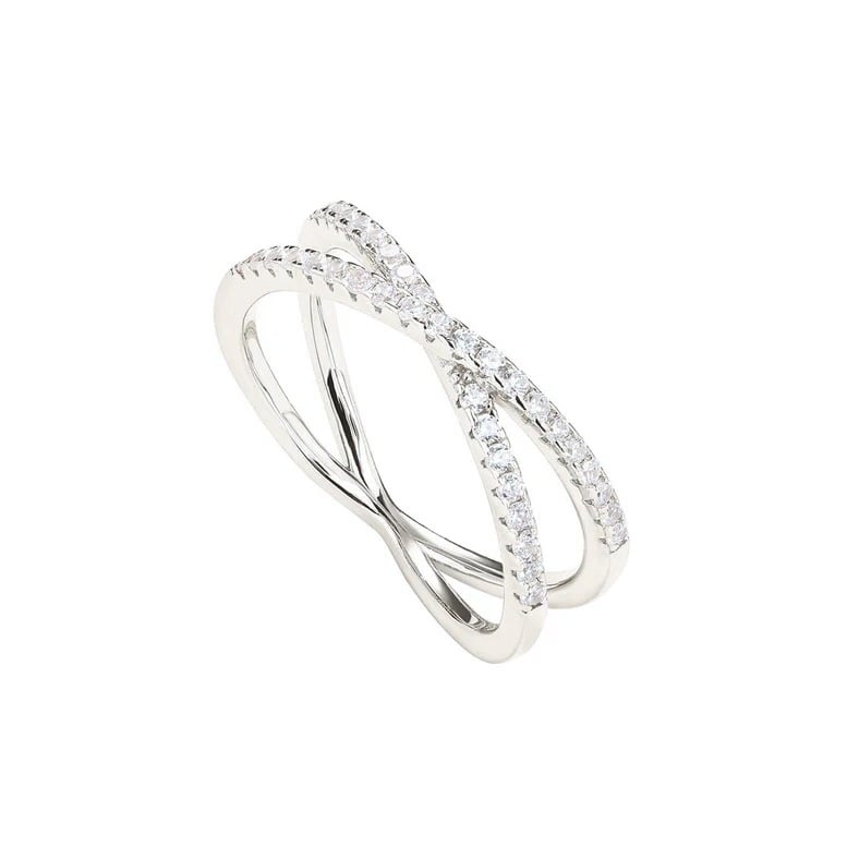 Paris Jewelry 18K White Gold Created White Sapphire Criss Cross Eternity Band Plated Size 6 Image 1