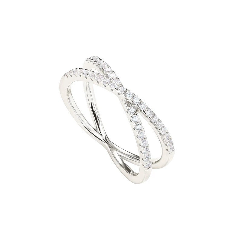 Paris Jewelry 18K White Gold Created White Sapphire Criss Cross Eternity Band Plated Size 8 Image 1