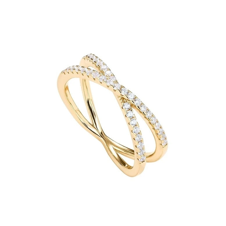 Paris Jewelry 18K Yellow Gold Created White Sapphire Criss Cross Eternity Band Plated Size 6 Image 1