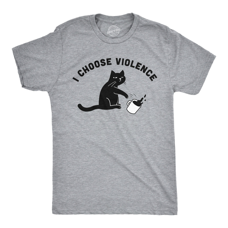 Mens I Choose Violence Funny T Shirts Saracastic Cat Graphic Tee For Men Image 1