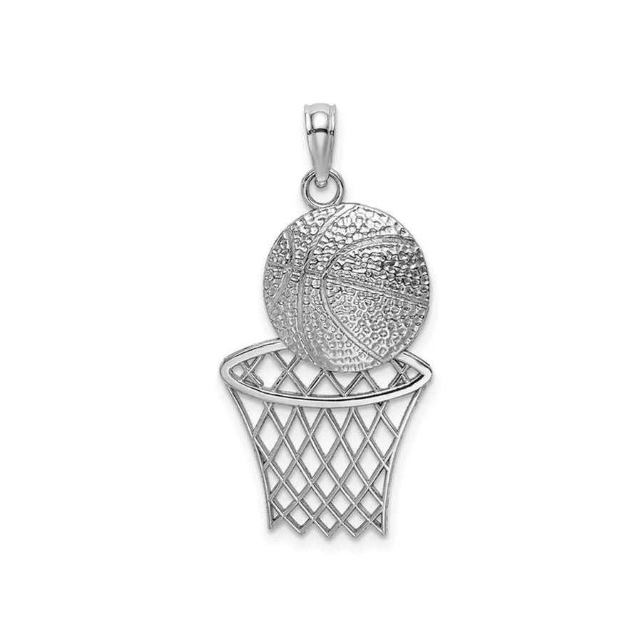 14K White Gold Basketball In Net Pendant Charm (NO CHAIN) Image 1