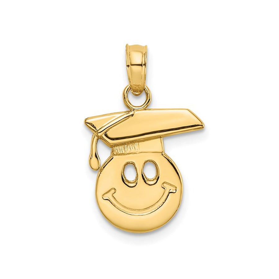 14K Yellow Gold Smiley Face with Graduation Cap Charm Pendant (NO CHAIN) Image 1