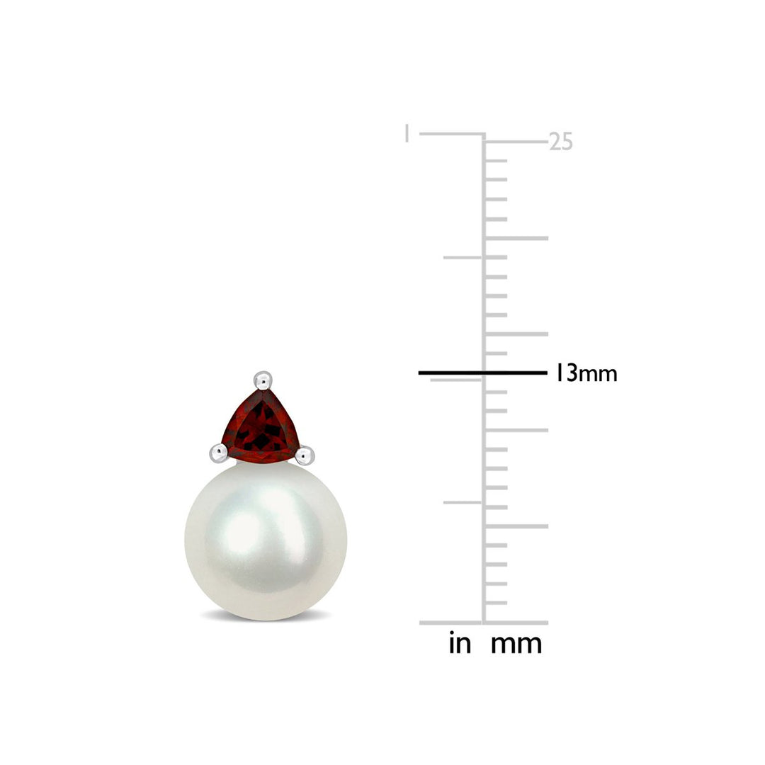 8-8.5 mm Cultured Freshwater Pearl Earrings with Garnets in 10K White Gold Image 3