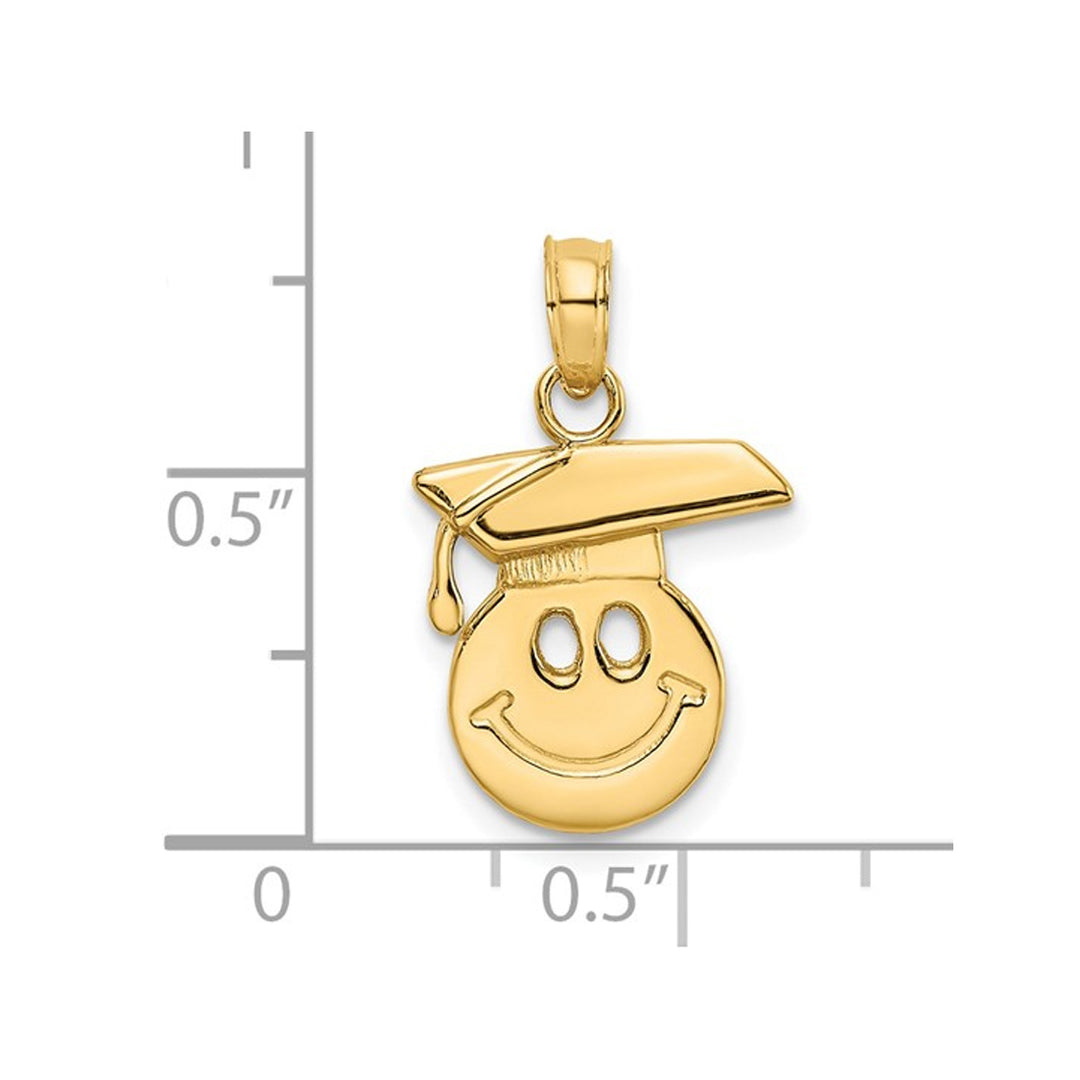 14K Yellow Gold Smiley Face with Graduation Cap Charm Pendant (NO CHAIN) Image 3