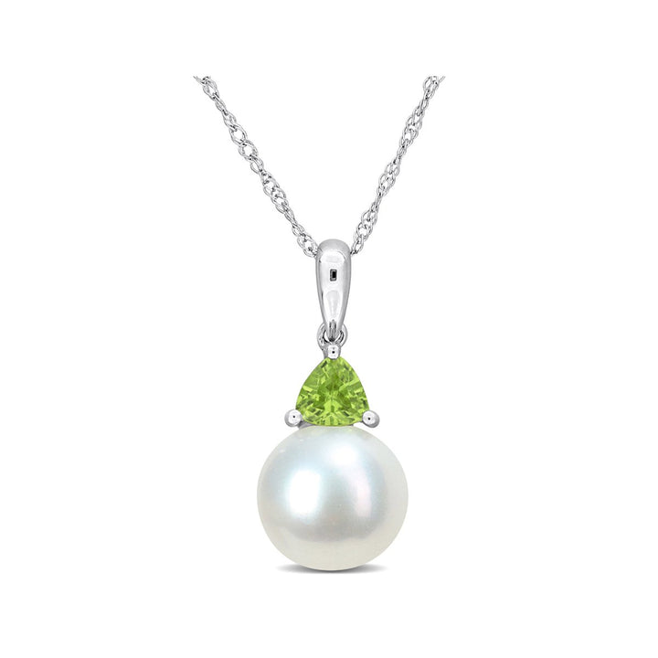 8-8.5mm Freshwater Cultured Drop Pearl Pendant Necklace with Peridot in 10K White Gold with Chain Image 1