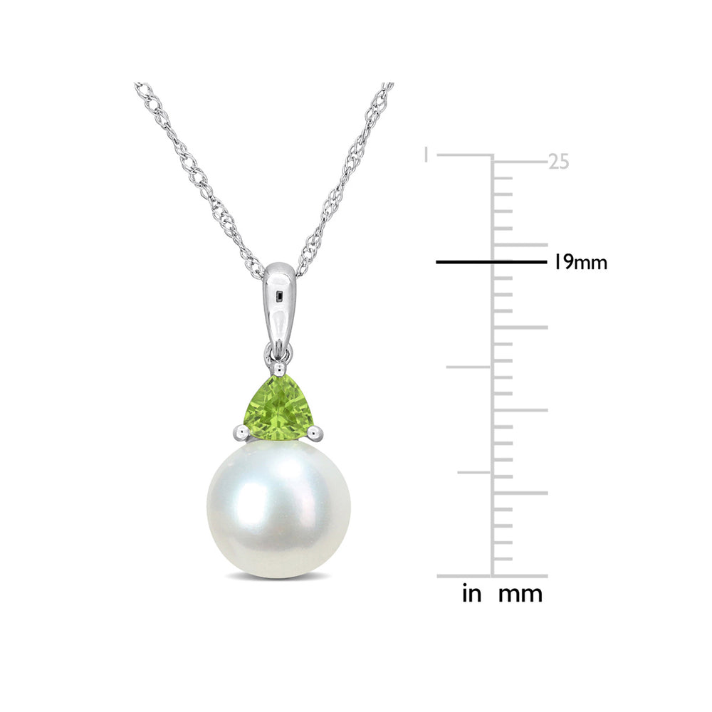 8-8.5mm Freshwater Cultured Drop Pearl Pendant Necklace with Peridot in 10K White Gold with Chain Image 2