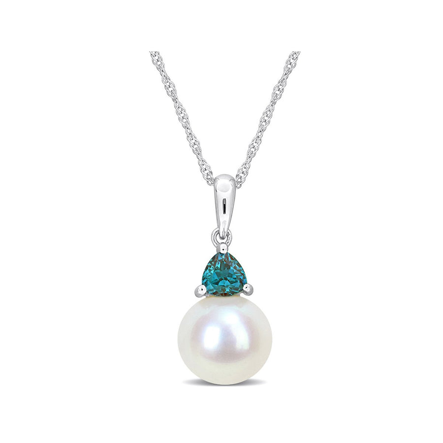 8-8.5mm Freshwater Cultured Drop Pearl Pendant Necklace with Lab-Created Alexandrite in 10K White Gold with Chain Image 1