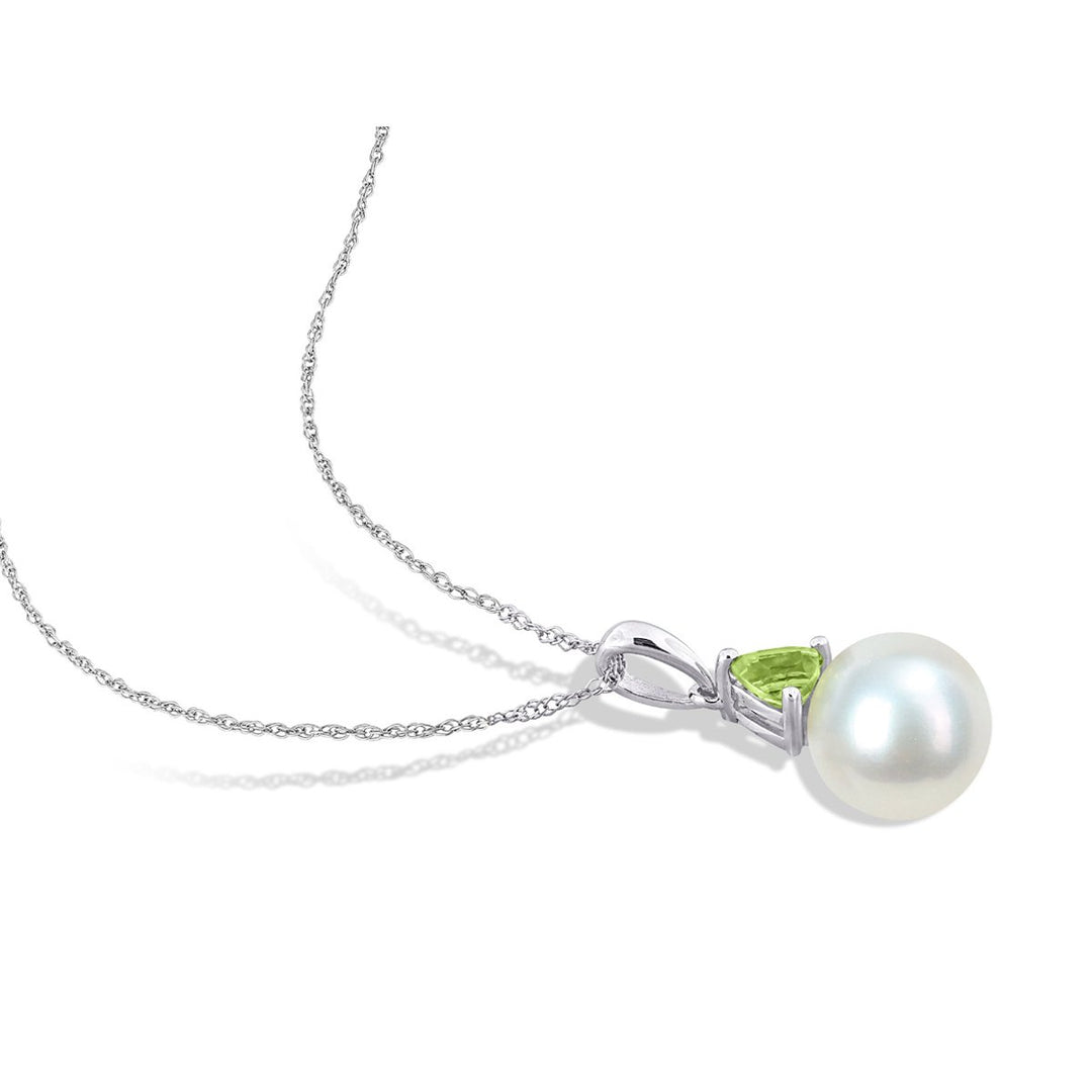 8-8.5mm Freshwater Cultured Drop Pearl Pendant Necklace with Peridot in 10K White Gold with Chain Image 3