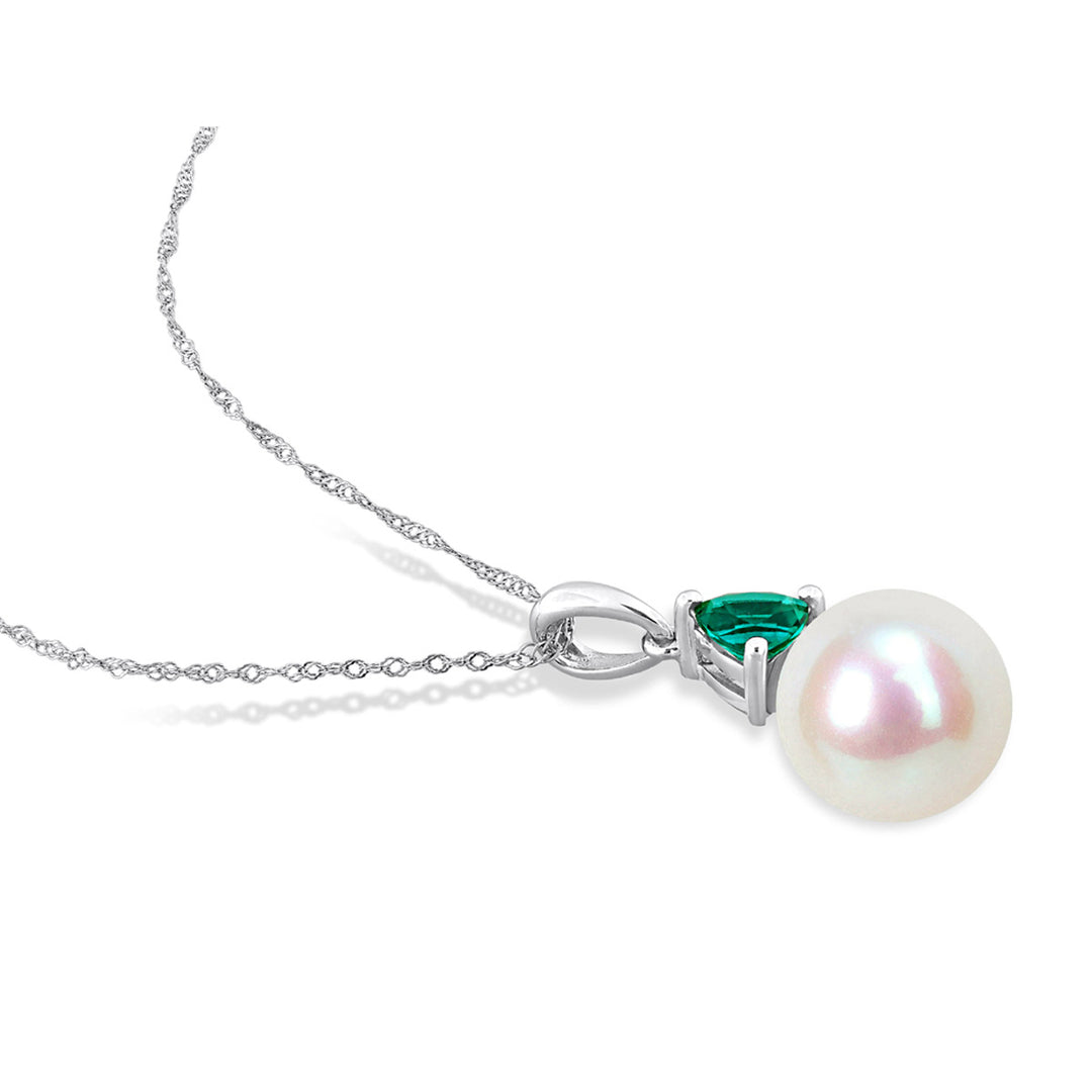 8-8.5mm Freshwater Cultured Drop Pearl Pendant Necklace with Lab-Created Alexandrite in 10K White Gold with Chain Image 4