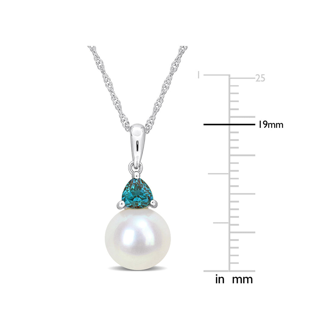 8-8.5mm Freshwater Cultured Drop Pearl Pendant Necklace with Lab-Created Alexandrite in 10K White Gold with Chain Image 4