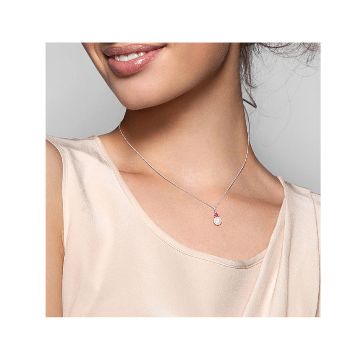 8-8.5mm Freshwater Cultured Drop Pearl Pendant Necklace with Lab-Created Ruby in 10K White Gold with Chain Image 4