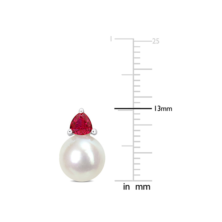 8-8.5 mm Cultured Freshwater Pearl Earrings with Lab-Created Rubies10K White Gold Image 2