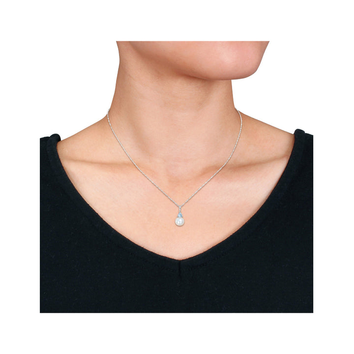 8-8.5mm Freshwater Cultured Drop Pearl Pendant Necklace with Blue Topaz in 10K White Gold with Chain Image 4