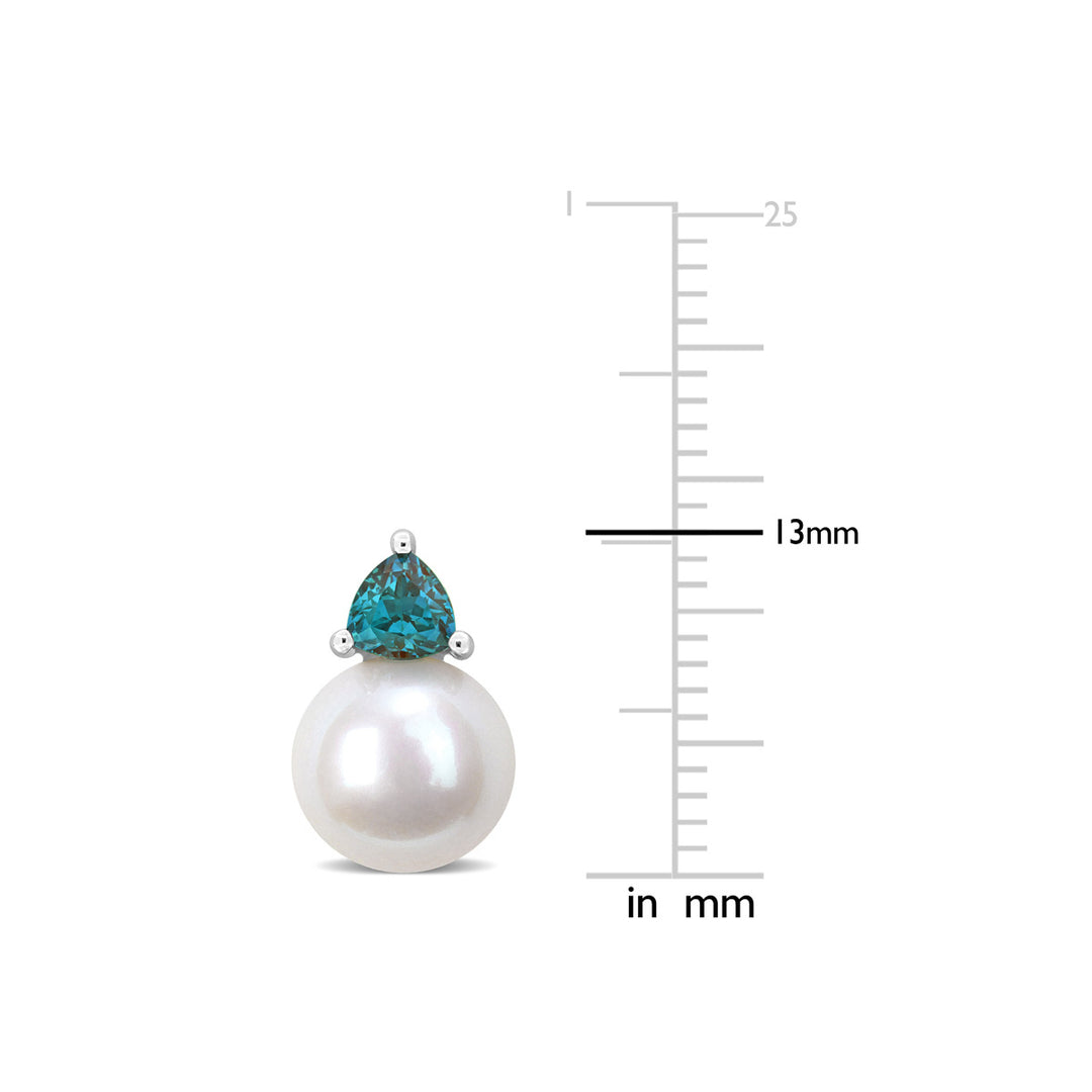 8-8.5 mm Cultured Freshwater Pearl Earrings with Lab-Created Alexandrites 10K White Gold Image 2