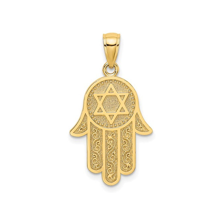 14K Yellow Gold Hamsa with Star of David Pendant (NO CHAIN) Image 1