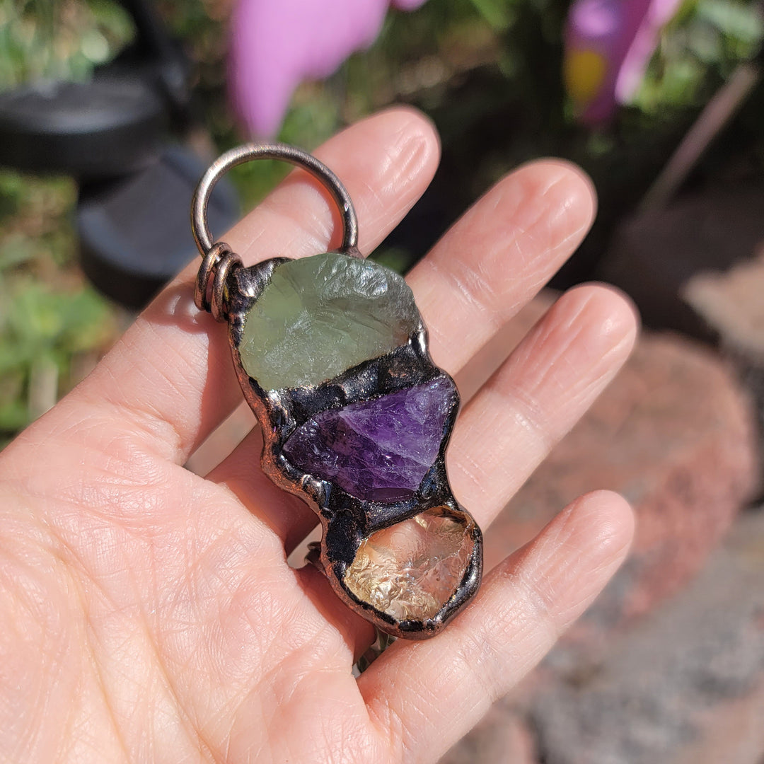 Raw Fluorite Amethyst Citrine Combination Hoop Necklace Vintage Handmade Inlaid Bohemian Natural Gemstone TXL019 Image 2