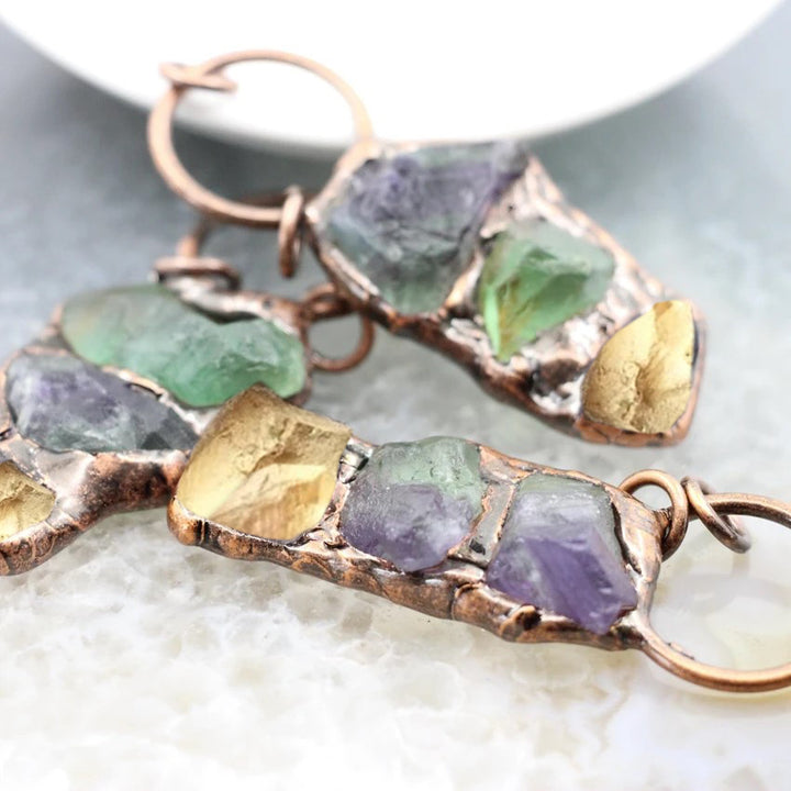 Raw Fluorite Amethyst Citrine Combination Hoop Necklace Vintage Handmade Inlaid Bohemian Natural Gemstone TXL019 Image 7