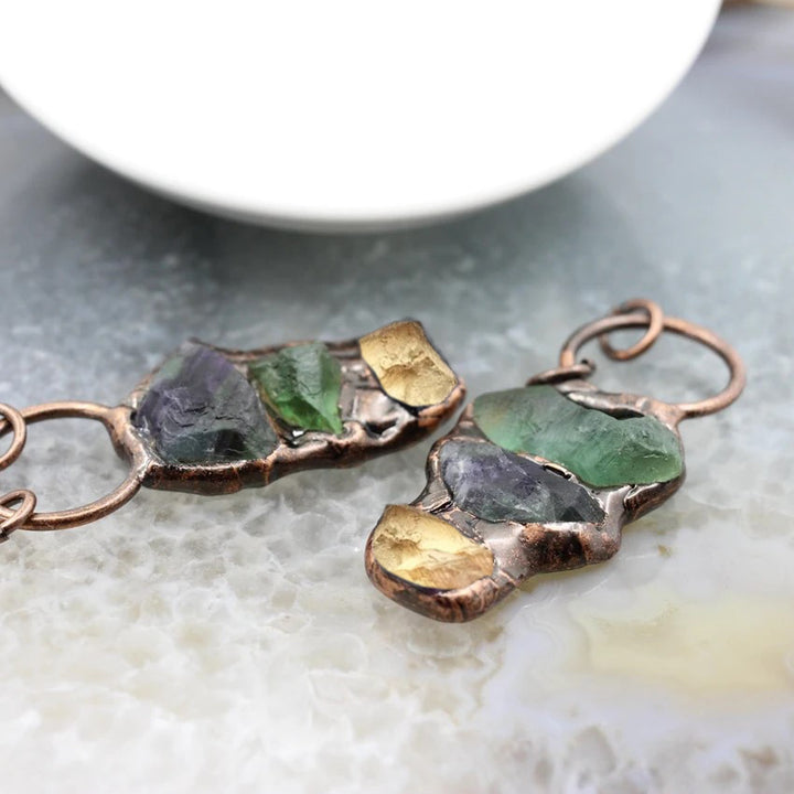 Raw Fluorite Amethyst Citrine Combination Hoop Necklace Vintage Handmade Inlaid Bohemian Natural Gemstone TXL019 Image 10