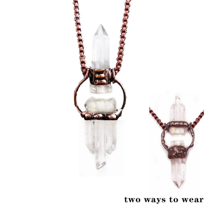 Raw White Clear Quartz Crystal Anchor Unisex Copper Necklace TXL028 Image 1