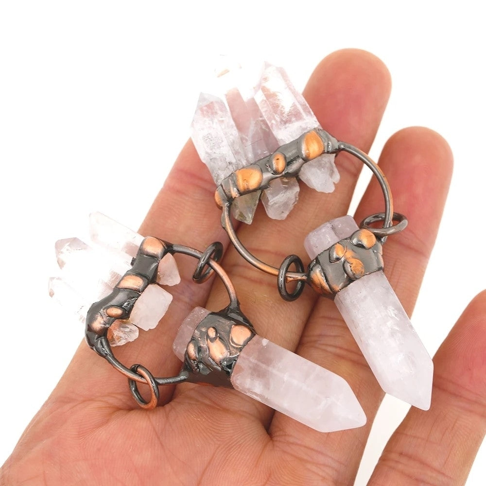 Raw White Clear Quartz Crystal Anchor Unisex Copper Necklace TXL028 Image 2