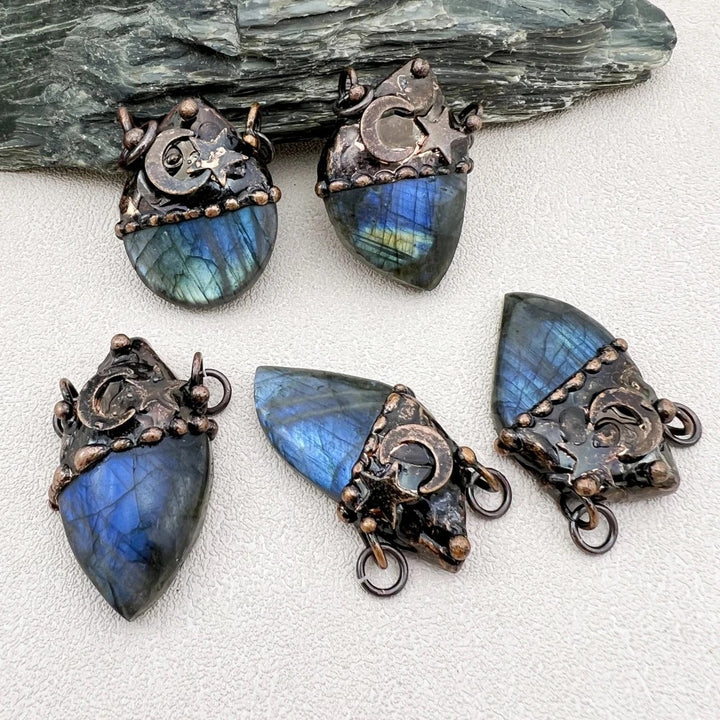 Inlaid Flash Labradorite Moon Star Vintage Boho Gothic Copper Pendant Necklace TXL027 Image 2