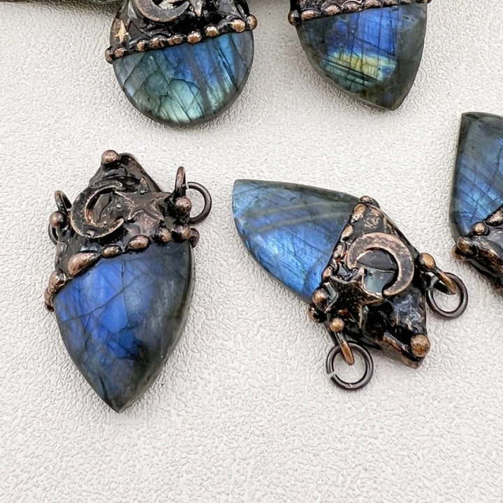 Inlaid Flash Labradorite Moon Star Vintage Boho Gothic Copper Pendant Necklace TXL027 Image 3