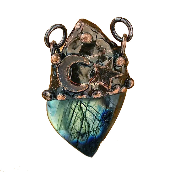 Inlaid Flash Labradorite Moon Star Vintage Boho Gothic Copper Pendant Necklace TXL027 Image 8