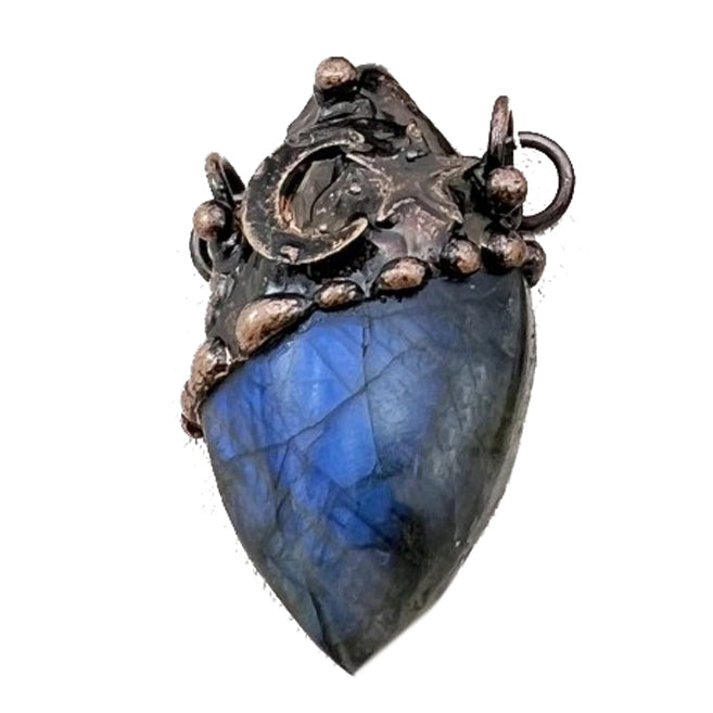 Inlaid Flash Labradorite Moon Star Vintage Boho Gothic Copper Pendant Necklace TXL027 Image 9