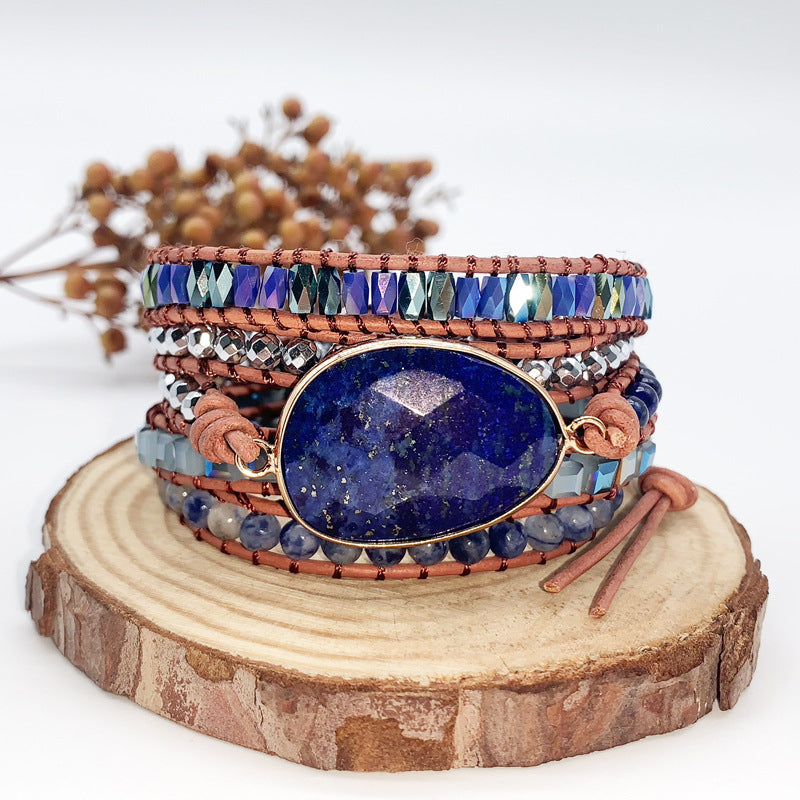 Genuine Handmade Natural Stone Variety Jasper Beads Wrap Lapis Lazuli Leather Multilayered Woven Beaded Adjustable Image 1